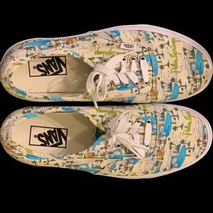 Vans White and Blue Graphic Women's Sneakers